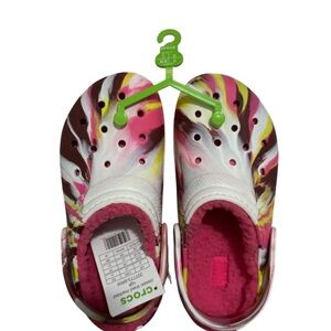 Crocs Classic Lined Clog Kids Electric Pink Tie-Dye Size 3 Little Kid NEW